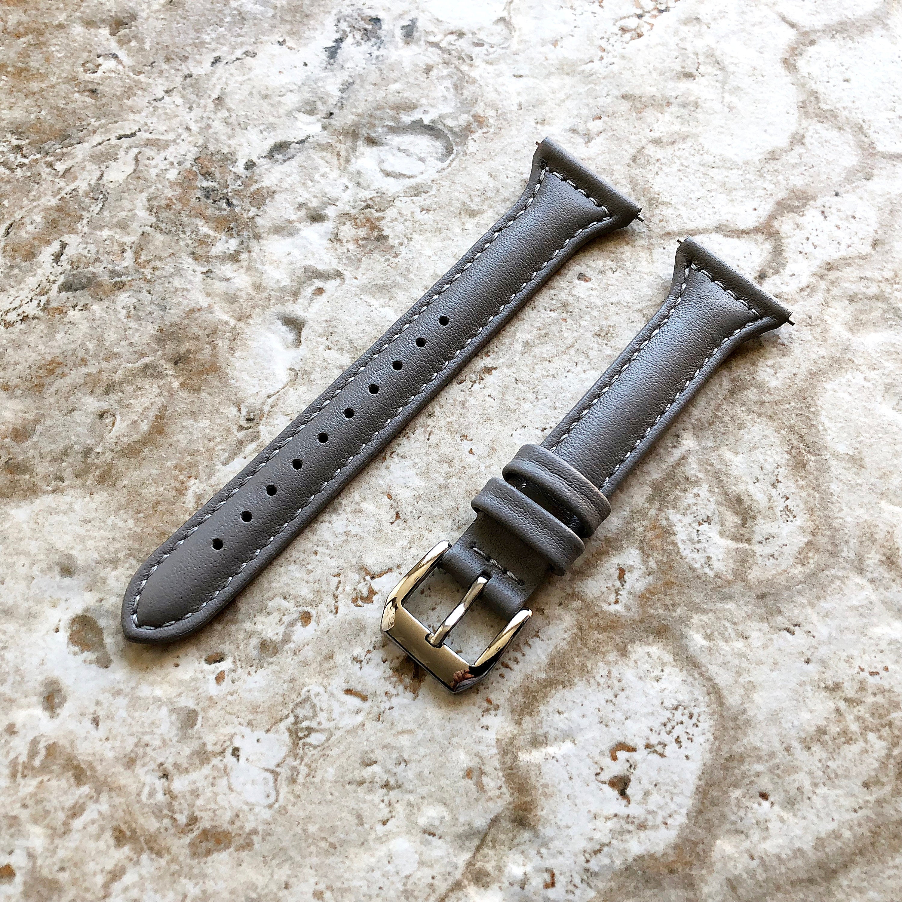 22mm Gray Slim and Elegant Soft Leather Watch Strap Band for Wrist Hand Watches - Quick Release Pins Included Easy and Ready to Attach